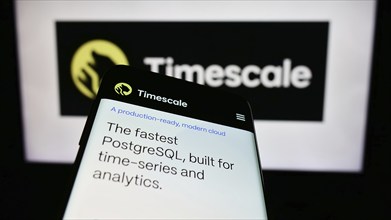 Stuttgart, Germany, 04-02-2024: Mobile phone with website of US database software company Timescale