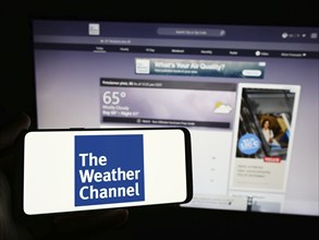 Stuttgart, Germany, 06-06-2024: Person holding smartphone with logo of US pay television channcel