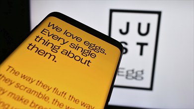 Stuttgart, Germany, 07-11-2024: Smartphone with website of US food technology company Eat Just Inc.