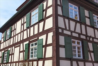 Traditional half-timbered colorful house in Germany close-up