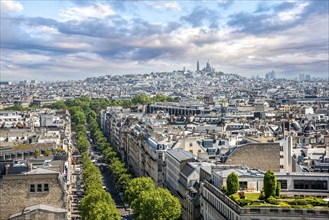 Panoramic View from Arc de Triomphe Notheast to Sacre Coeur Church, Paris, France, Europe