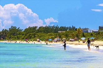 Playa del Carmen Quintana Roo Mexico 09. September 2023 Tropical mexican caribbean beach and sea