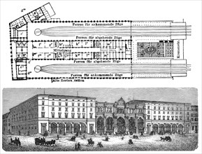 Historical illustration, 19th Century, Main station, Stuttgart21 project, Stuttgart,