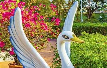 Beautiful swan figure in a park between green nature in Bangkok Thailand