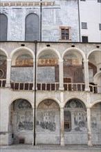 Neuburg an der Donau, Germany, August 30, 2022, Facade in the courtyard of the castle in Neuburg at