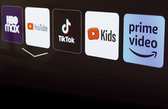 In this photo illustration the HBO Max, YouTube, TikTok, YouTube Kids and Amazon Prime Video logo