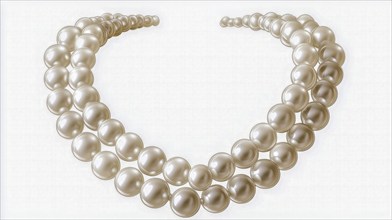 An elegant double-strand pearl necklace featuring lustrous, white pearls with a classic design, AI