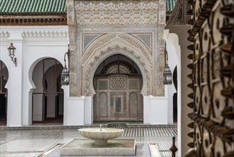 View into the courtyars of famoud Al-Qarawiyin mosque in Fes, Morocco, Africa