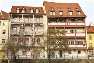 Bamberg, Germany, February 19, 2017: Bamberg city center street view with colorful houses, Europe