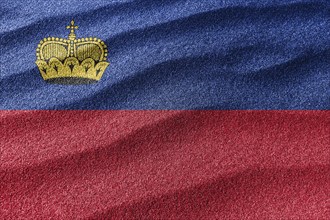 Liechtenstein sand flag, national flag sand background