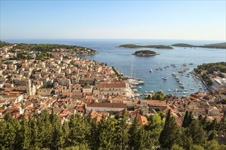 Scenic view from Hvar town, seen from Dr. Josip Avelini Park, Croatia, Europe