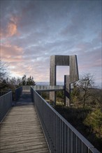 Wooden sculpture with steel walkway and viewpoint. Windsound sculpture Erbeskopf, Hilscheid,