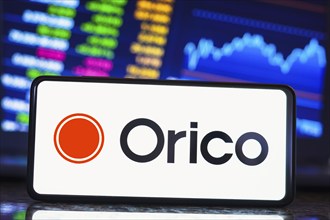 In this photo illustration, the Orient Corporation (Orico) logo is displayed on a smartphone screen