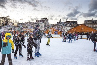 Soap bubbles at the rink. Colmar, Alsace. France