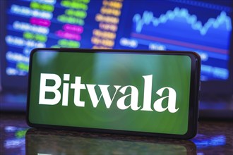 In this photo illustration, the Bitwala logo is displayed on a smartphone screen