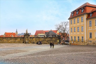 Bamberg, Germany, February 19, 2017: Bamberg city center view with statue, cathedral square and