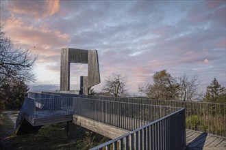 Wooden sculpture with steel walkway and viewpoint. Windsound sculpture Erbeskopf, Hilscheid,