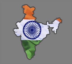 Outline map of India designed with the national flag