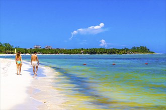 Playa del Carmen Quintana Roo Mexico 09. September 2023 Tropical mexican caribbean beach and sea