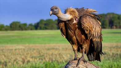 Eurasian Griffon Vulture, Gyps fulvus, Agricultural Fields, Castilla y Leon, Spain, Europe