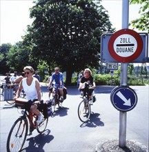 DEU, Germany: The historical slides from the times 80-90s, Lake Constance. Bicycle tour. Border