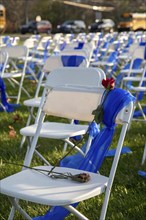 West Bloomfield, Michigan USA, 3 November 2023, Temple Shir Shalom arranged 220 white chair with