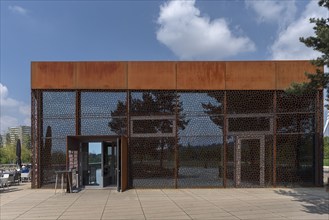 Modern designed restaurant built in steel and glass, Lahr, Baden-Württemberg, Germany, Europe