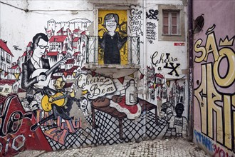 Wall painting, street art, graffiti, Escadinhas de São Cristóvão, historic centre, Lisbon,