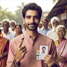 Indian citizen casting vote in ballot box in general election. AI Generated