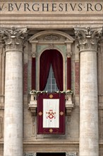 St. Peter's Basilica, Basilica of St. Peter with coat of arms banner of Pope Benedict XVI, balcony