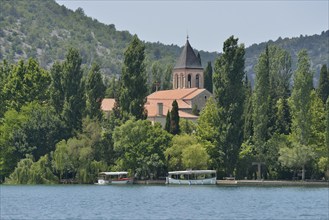 Visovac Monastery on the island of Visovac, Krka National Park, Šibenik-Knin County, Dalmatia,