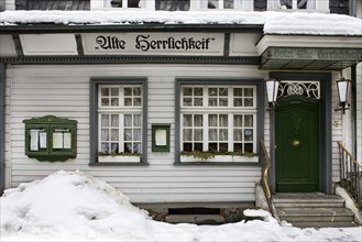 Hotel, restaurant in the historic centre of Monschau an der Rur, Eifel, North Rhine-Westphalia,