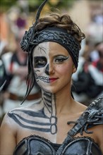 Woman in historic clothing, Moors and Christian Parade, Moros y Cristianos, Jijona or Xixona,