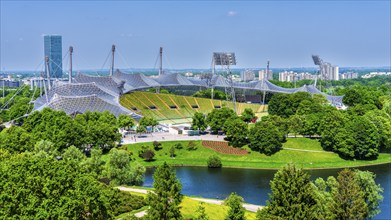 View from Olympic valley, Olympic stadium in Munich, Bavaria, Germany, Europe