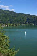 Lake, mountains, forest, boats, summer, Lake Millstatt, Döbriach, Carinthia, Austria, Europe