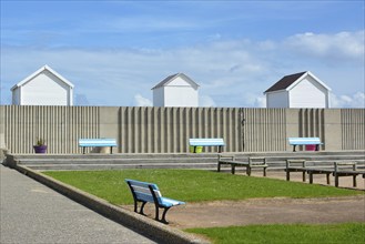 Seafront boardwalk in the city of Saint-Aubin-sur-Mer in District of Caen Calvados in Basse