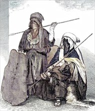 Armed men of the Tuareg people in 1869, Berber people in the Sahara desert and the Sahel, Africa,