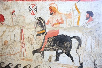 Tomb painting from a chamber tomb from ca 480 B. C. Lucanian period, in the Museum of Paestum,