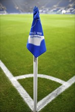 Corner flag, TSG 1899 Hoffenheim logo, grass, stadium interior, empty, PreZero Arena, Sinsheim,