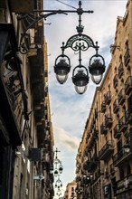 Old town with street lamp in Barcelona, Spain, Europe