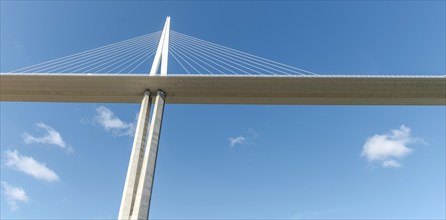 Millau viaduct, cable-stayed bridge over Tarn valley. The highest road bridge in the world. A75