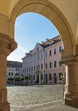 Hotel Börse and arcade of New Town Hall building, Untermarkt, Görlitz, Goerlitz, Germany, Europe