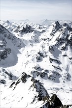 Peaks and mountains in winter, Sellraintal, Stubai Alps, Kühtai, Tyrol, Austria, Europe