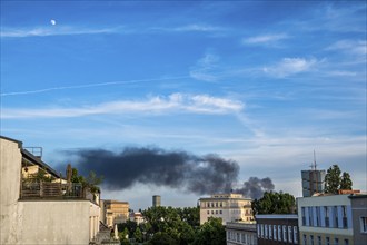 Smoke plume major fire, Berlin, Germany, Europe