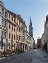 Brüderstraße, Brüderstrasse, with Old Town Hall Clock Tower, Görlitz, Goerlitz, Germany, Europe