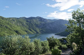 Lake Koman, a reservoir on the Drin River, in the Albanian Alps in northern Albania. Koman,