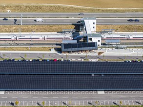 Deutsche Bahn AG ICE train passing through Merklingen Swabian Alb station on the new Stuttgart to