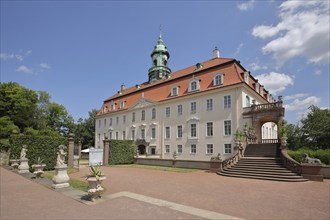 Baroque castle with staircase, archway, tower spire, Lichtenwalde, Niederwiesa, Saxony, Germany,