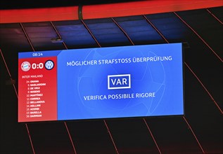 Scoreboard Video Evidence VAR, Design Champions League, Allianz Arena, Munich, Bavaria, Germany,