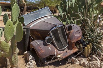 Wreck of a classic car in the desert, Solitaire, Khomas Region, Namibia, Africa